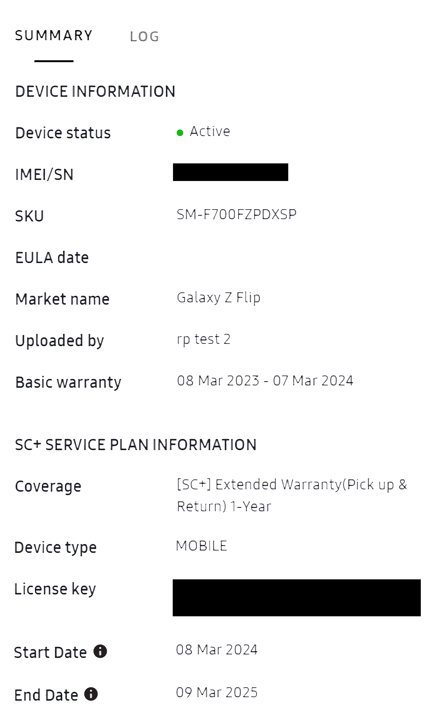 Device Details dialog