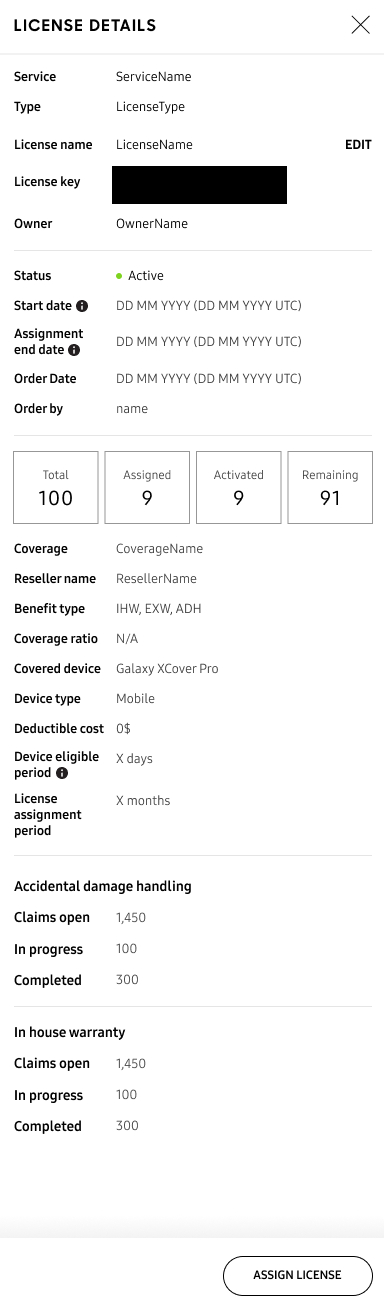 License details panel