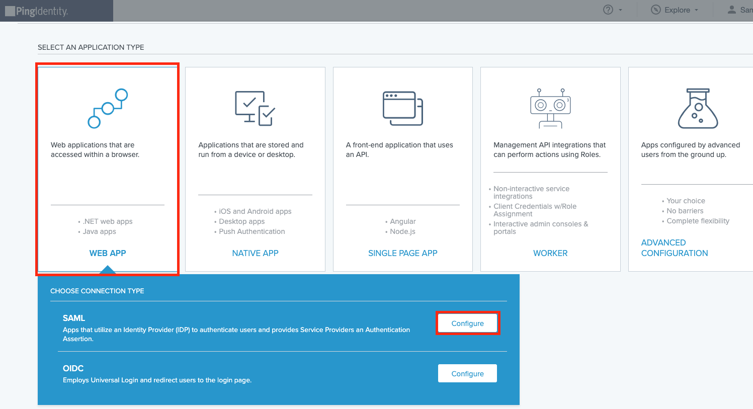 The WEB APP tile on the Ping Identity portal