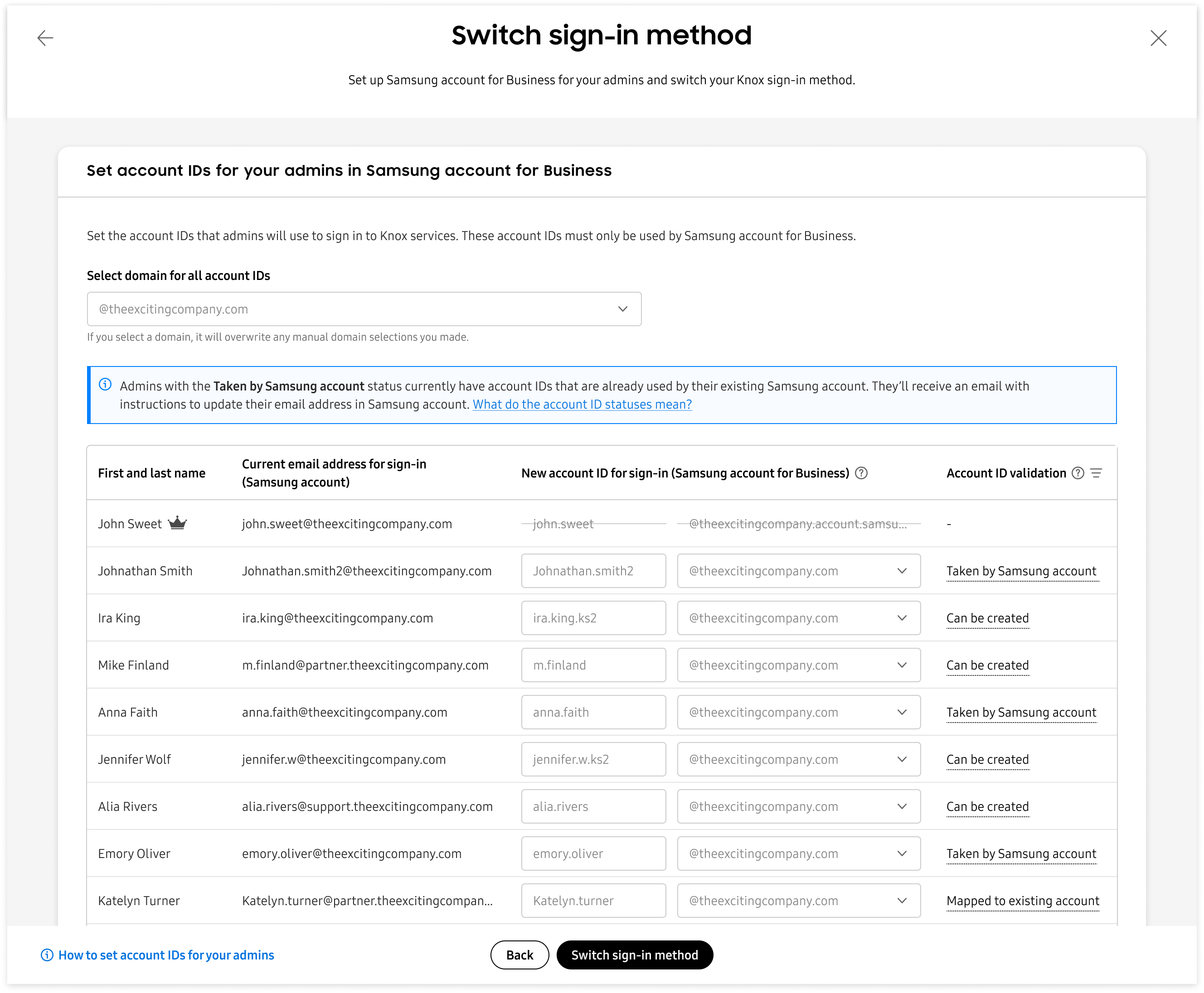 Diagram describing Knox cloud services account structure when using Samsung account for Business.