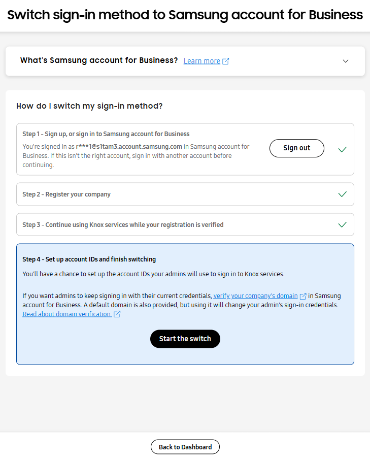 Diagram describing Knox cloud services account structure when using Samsung account for Business.