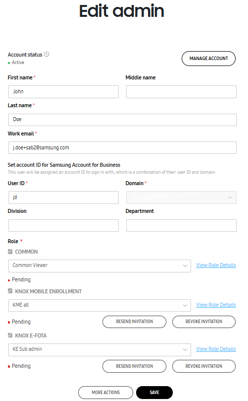 Edit administrator screen