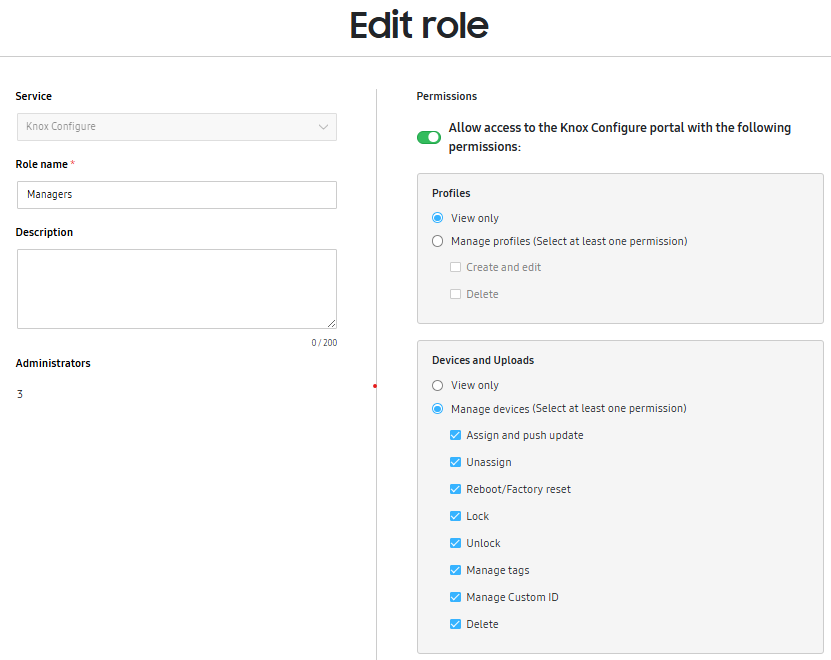 Edit role screen