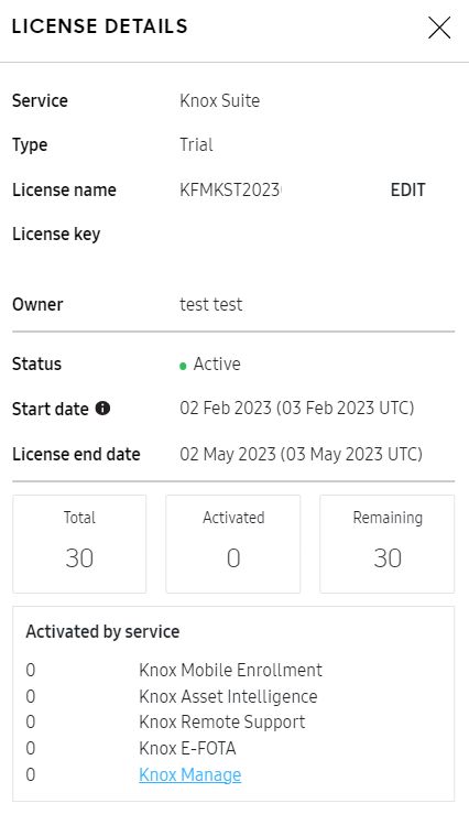 View license details screen