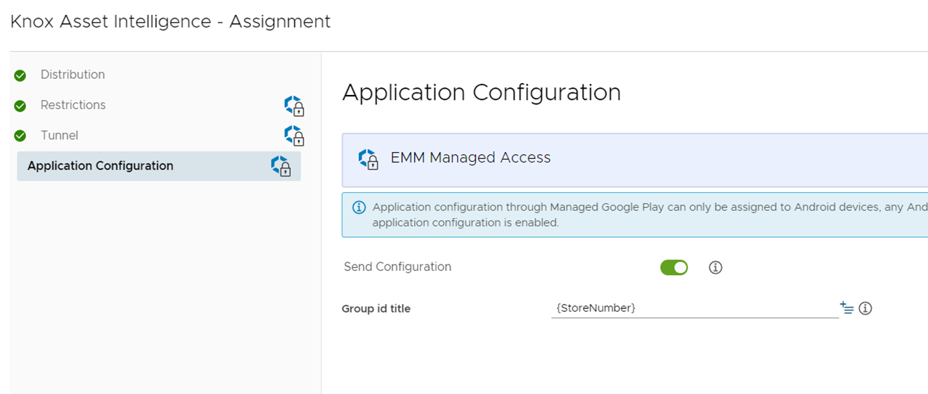 Application configuration screen in Workspace ONE UEM