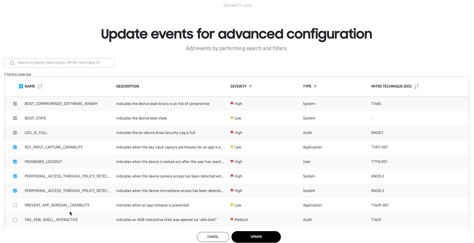 advanced security events
