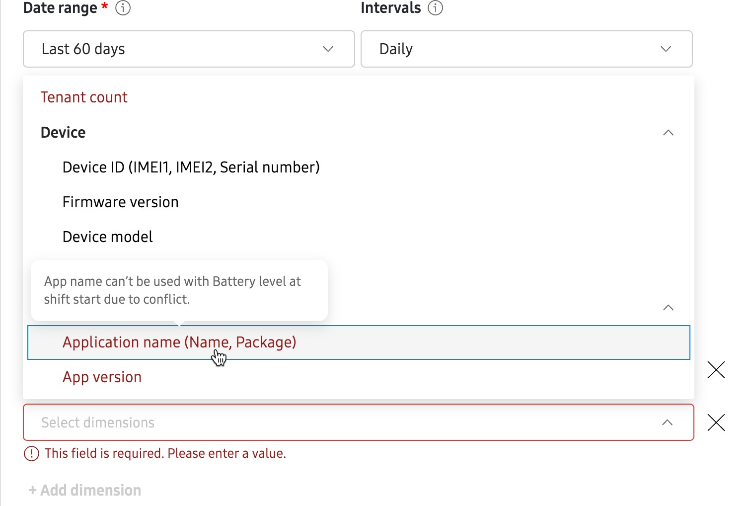 Dynamic Data Export measure dimension conflict tooltip