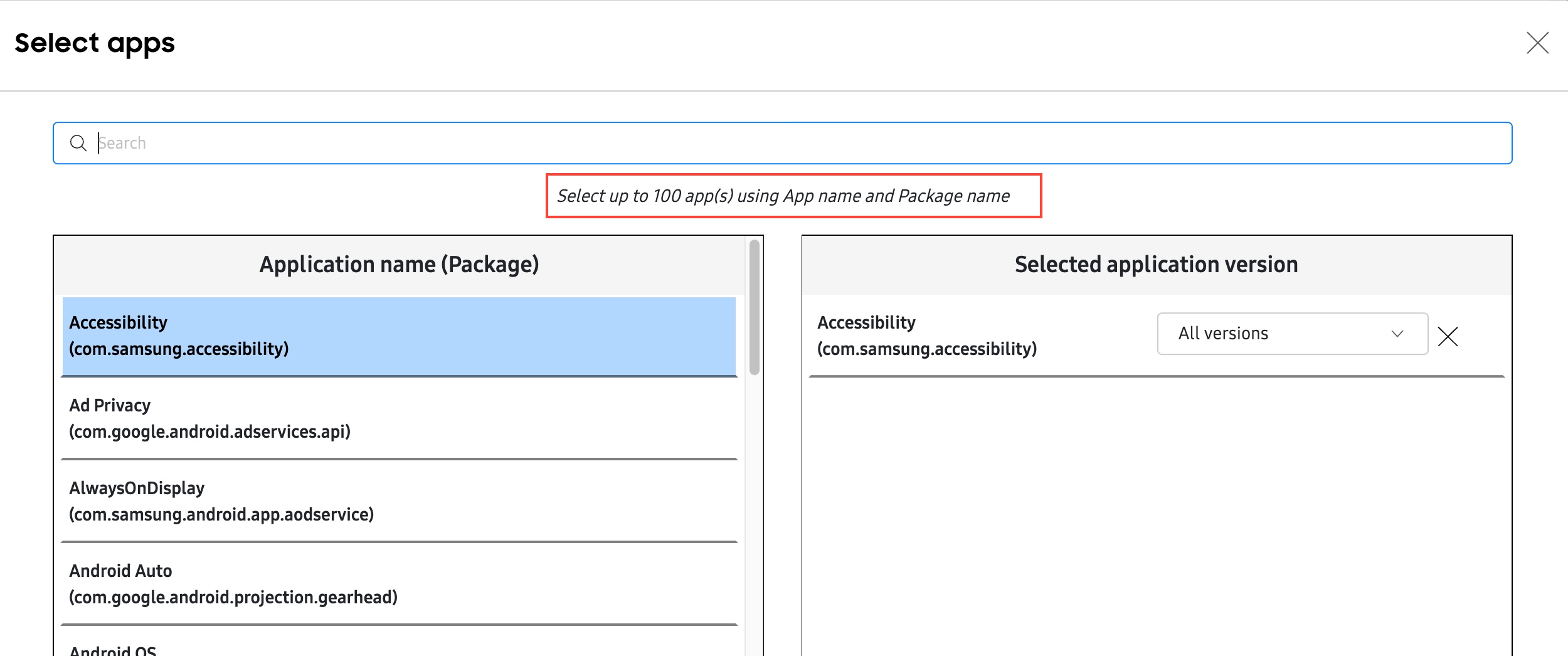 Notification showing filter data point limit warning when selecting application name dimension