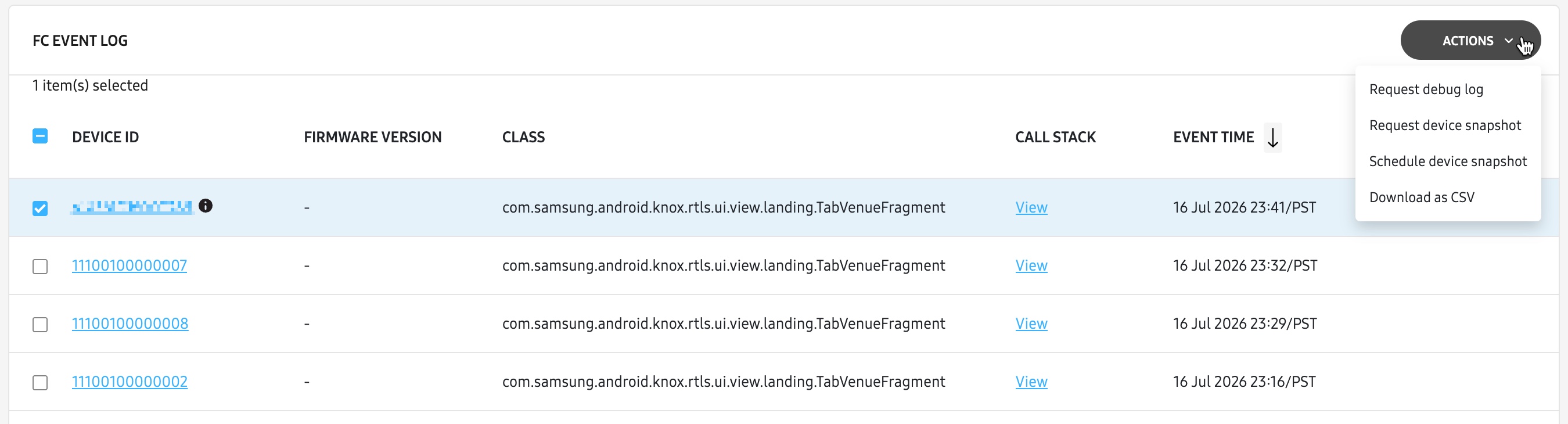 app name drill-down page table