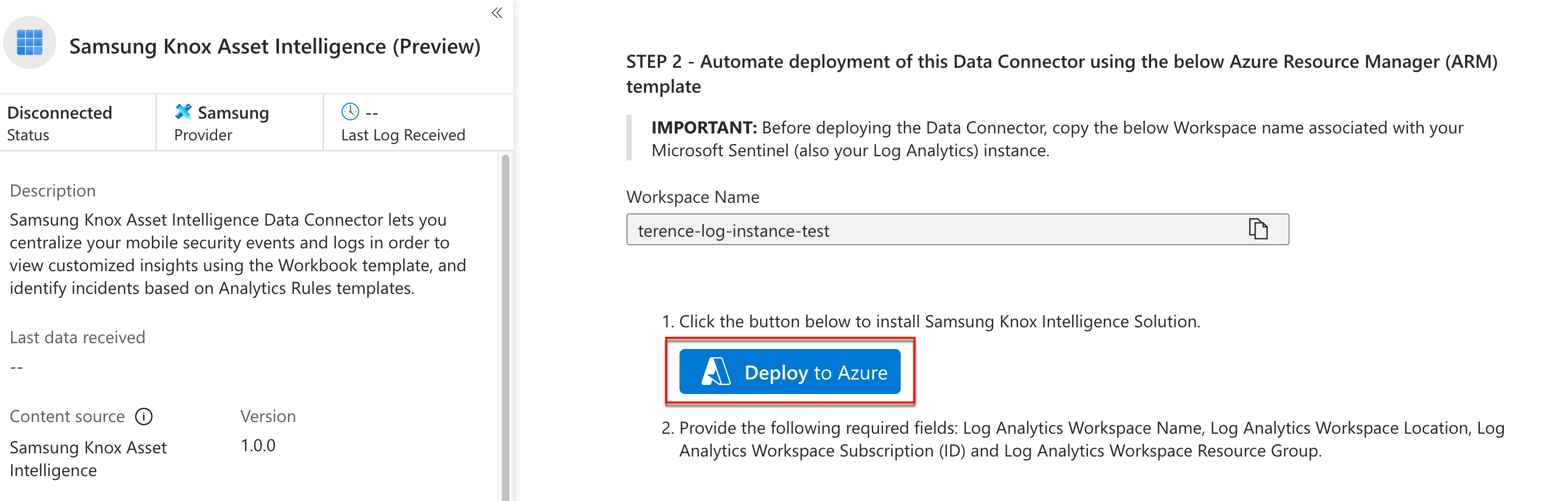 Deploy Sentinel data connector