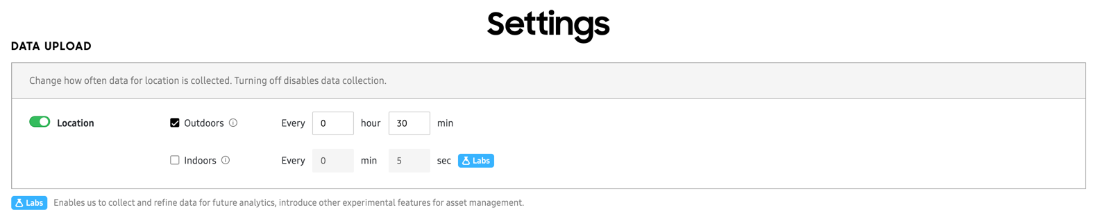 location dashboard setting