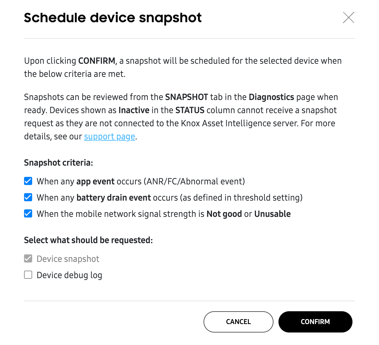 snapshot schedule criteria