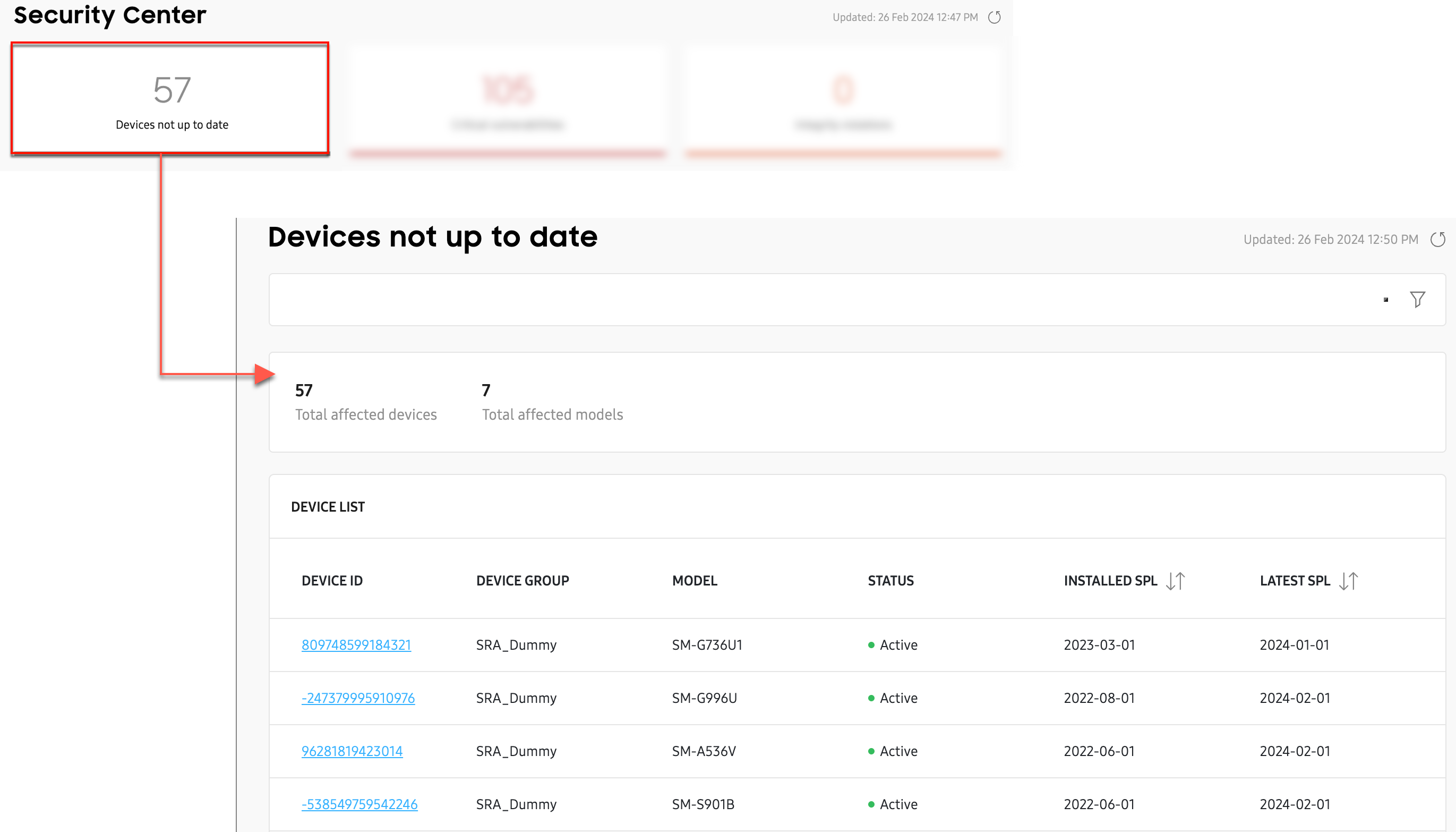 security center drill down devices not up to date from summary