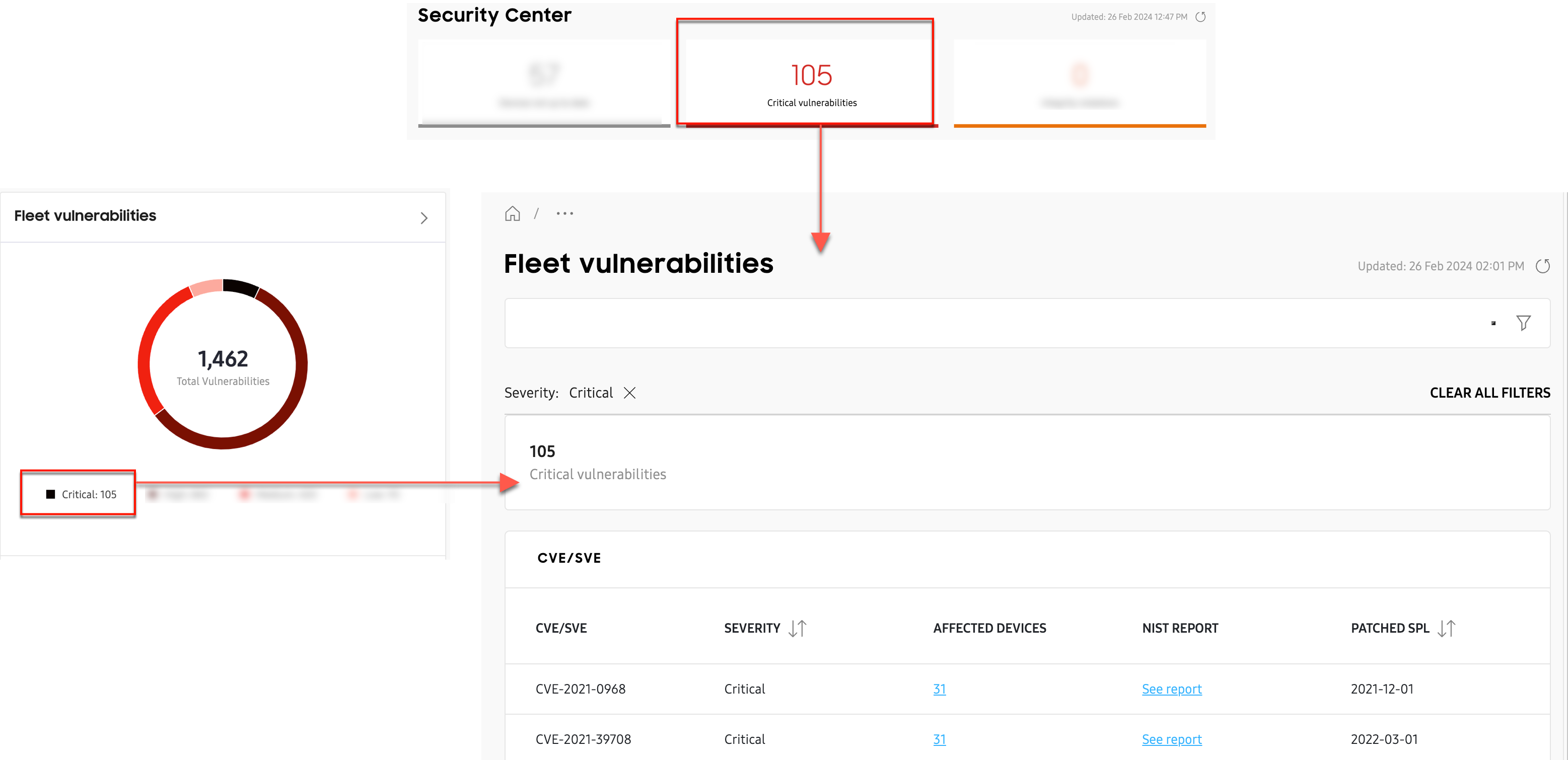 security center drill down critical vulnerabilities from summary