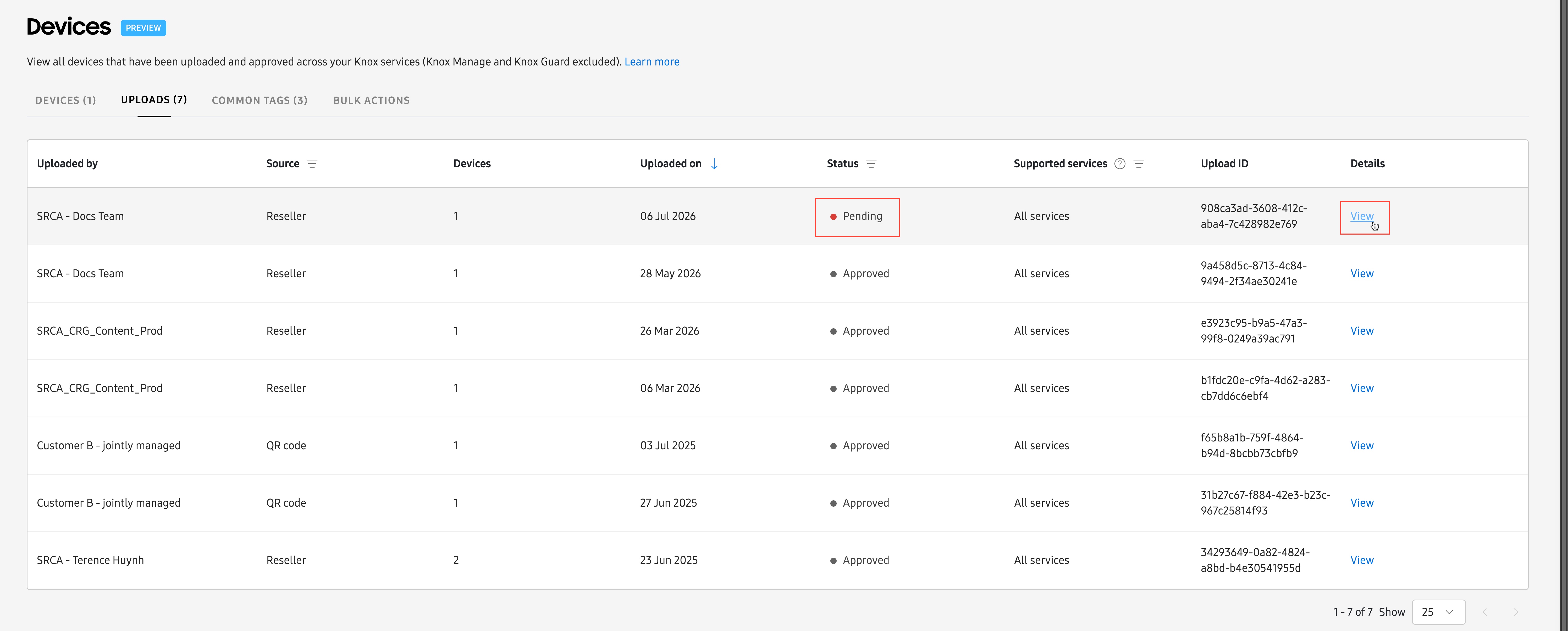 View pending reseller upload