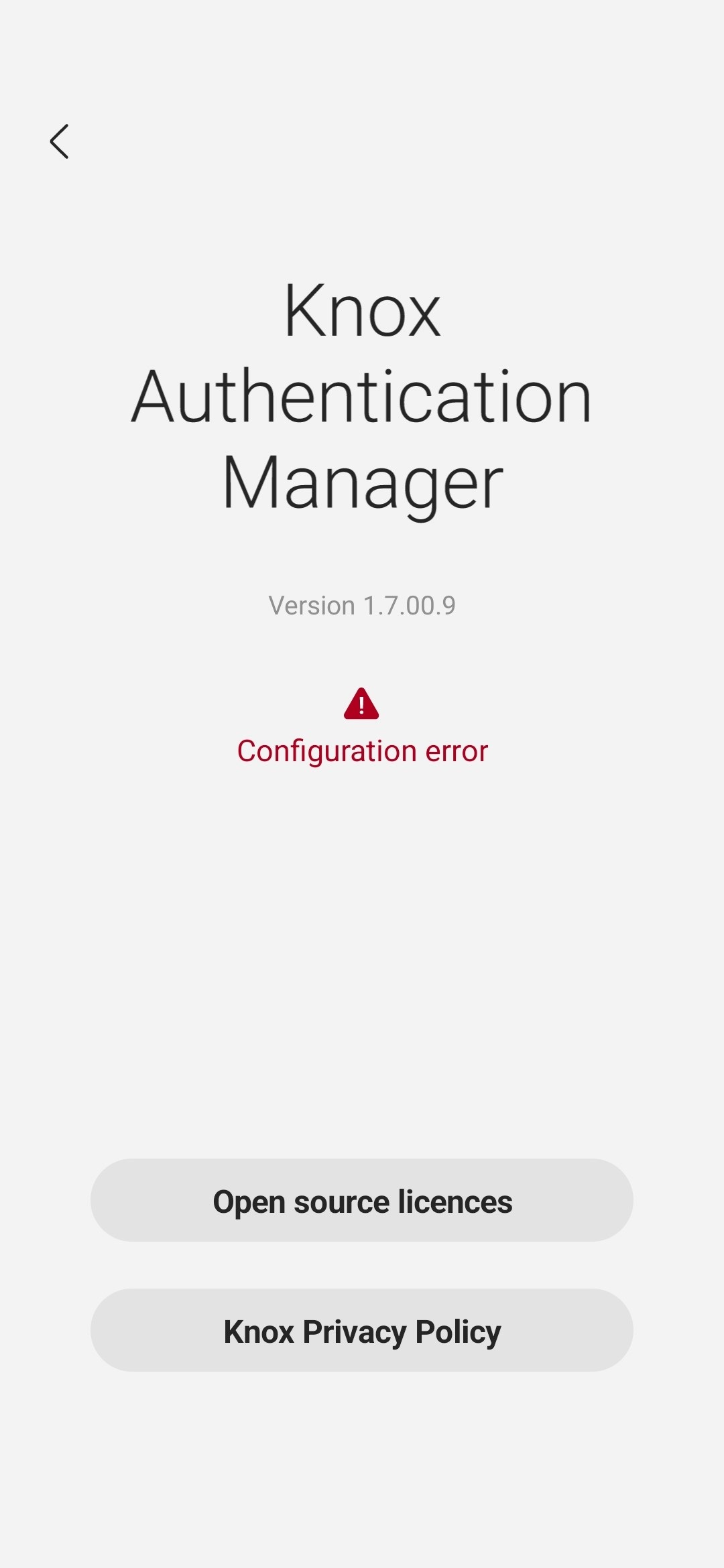 Configuration error on Knox Authentication Manager app menu