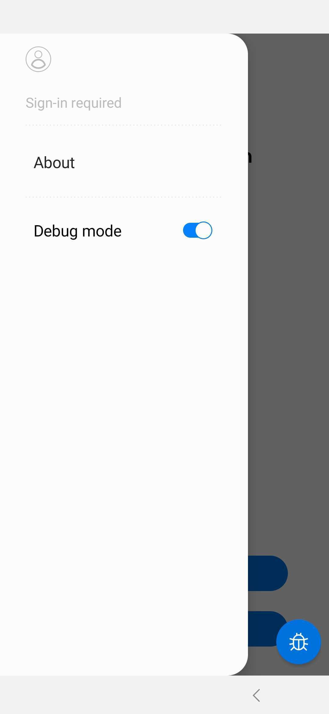 debug mode toggle.