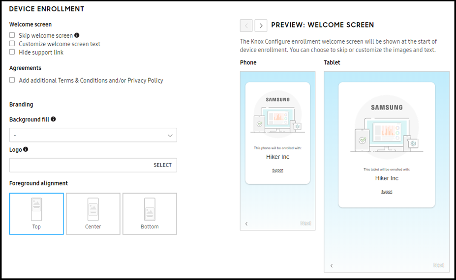 Customize enrollment screens