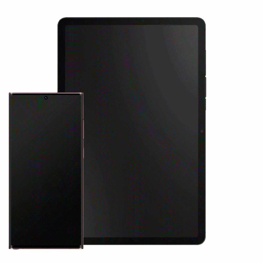 A Galaxy tablet and Galaxy phone side by side.