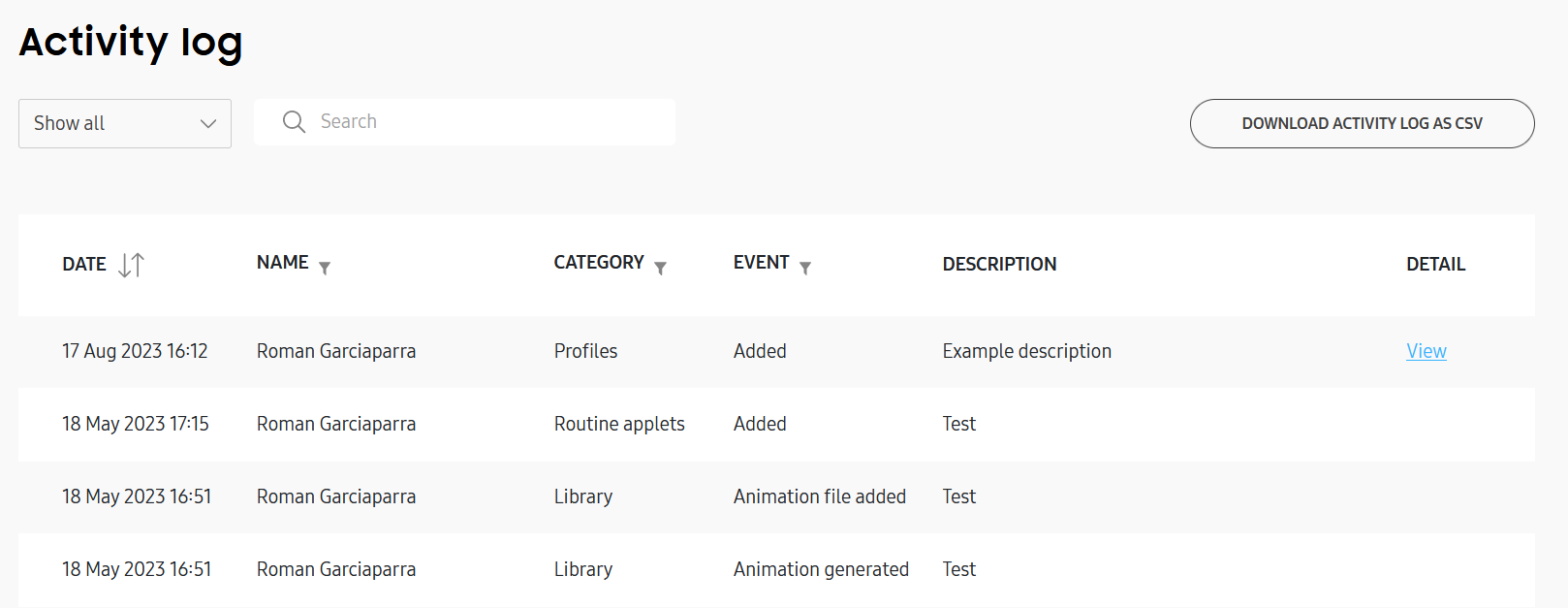 The activity log in Knox Configure