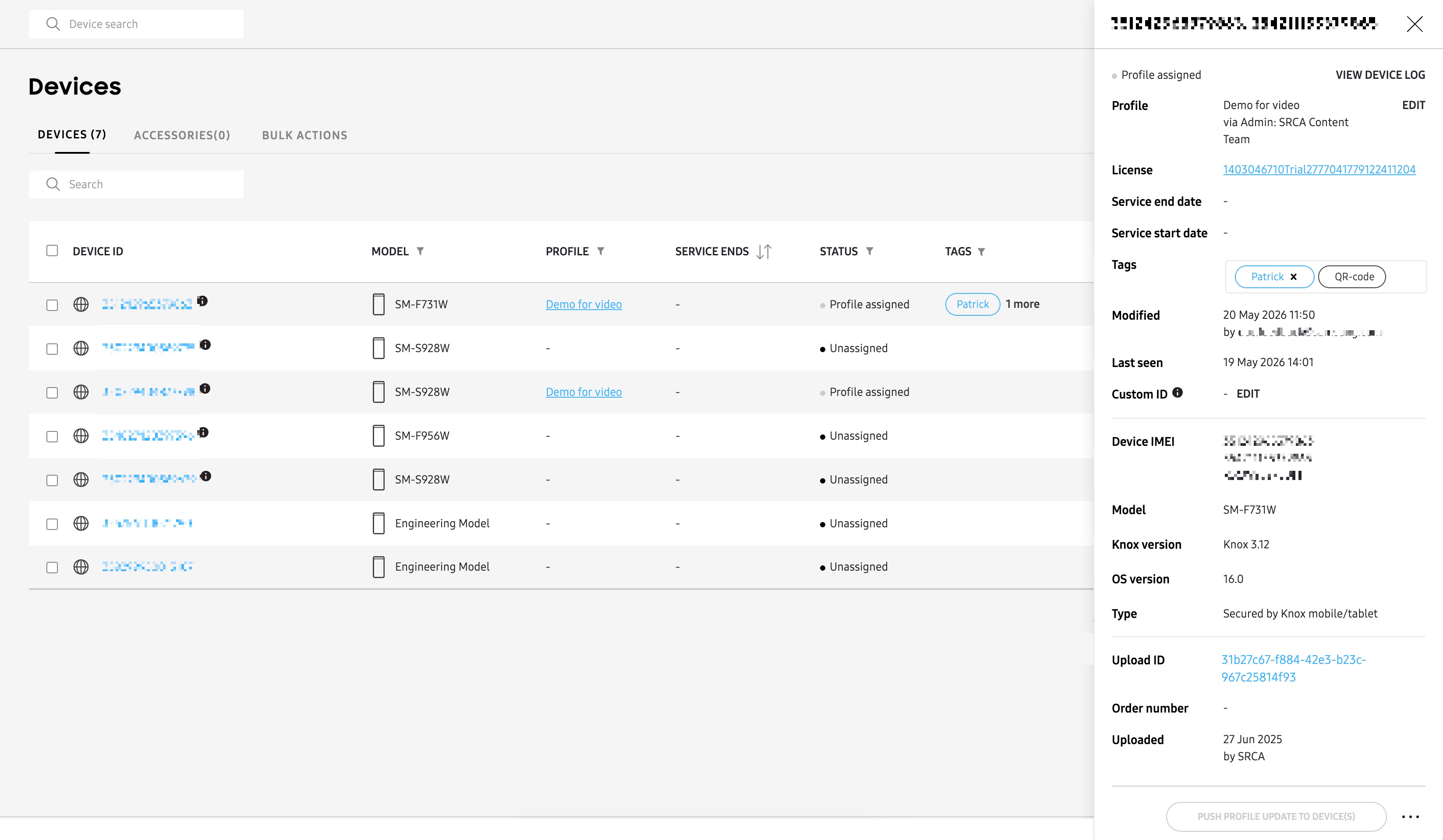 KC device details panel