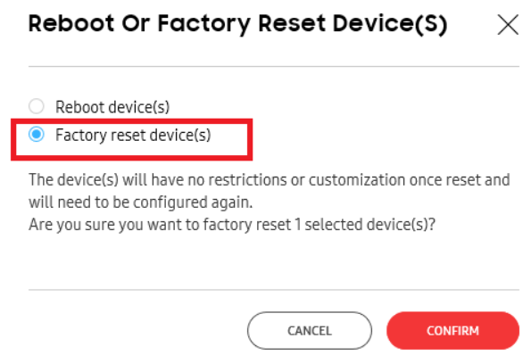 Factory reset devices