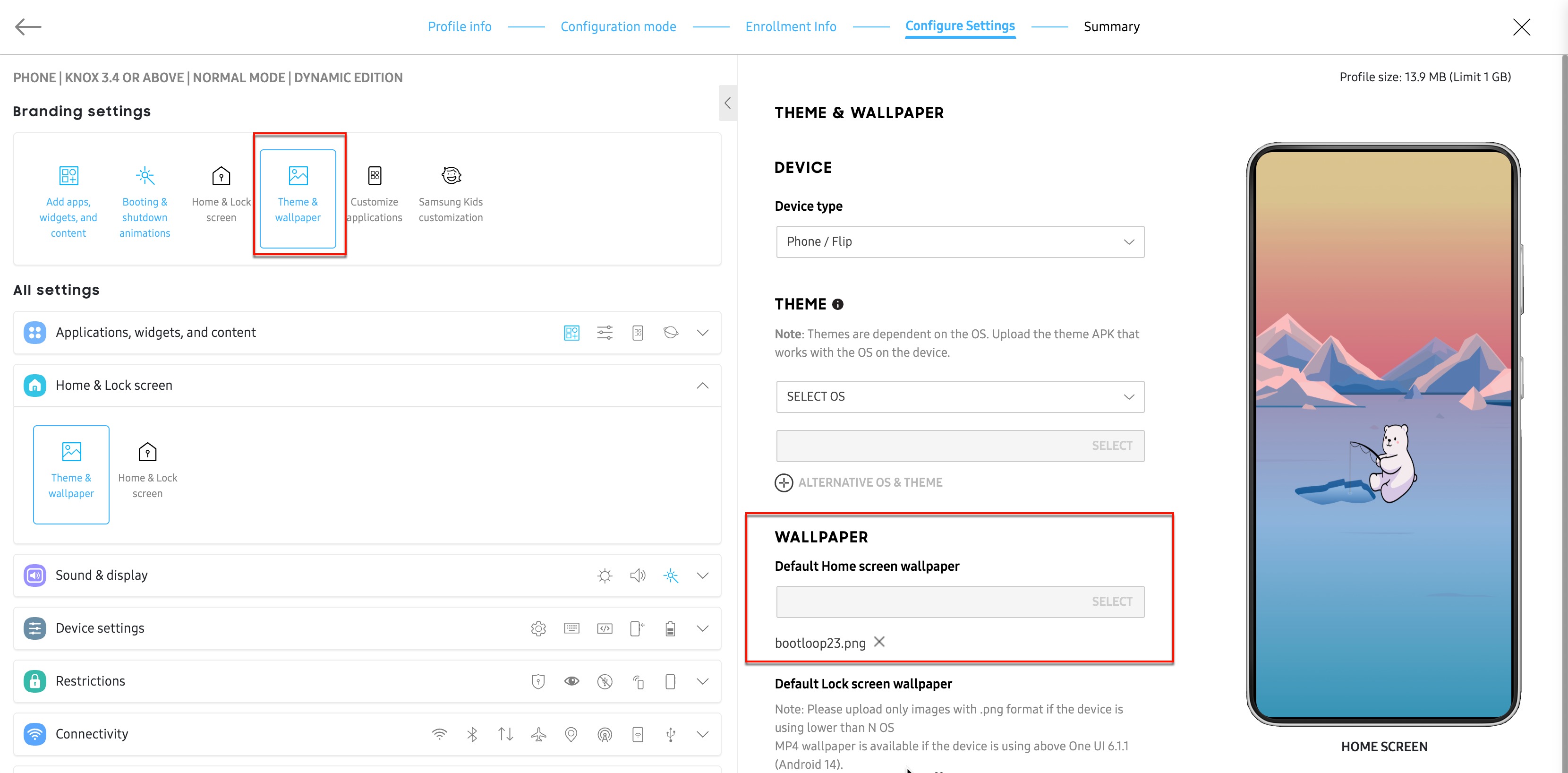 Add wallpaper to profile