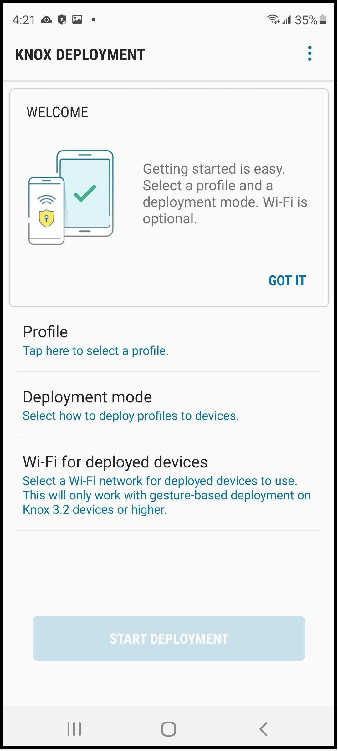 Start Deployment screen flow