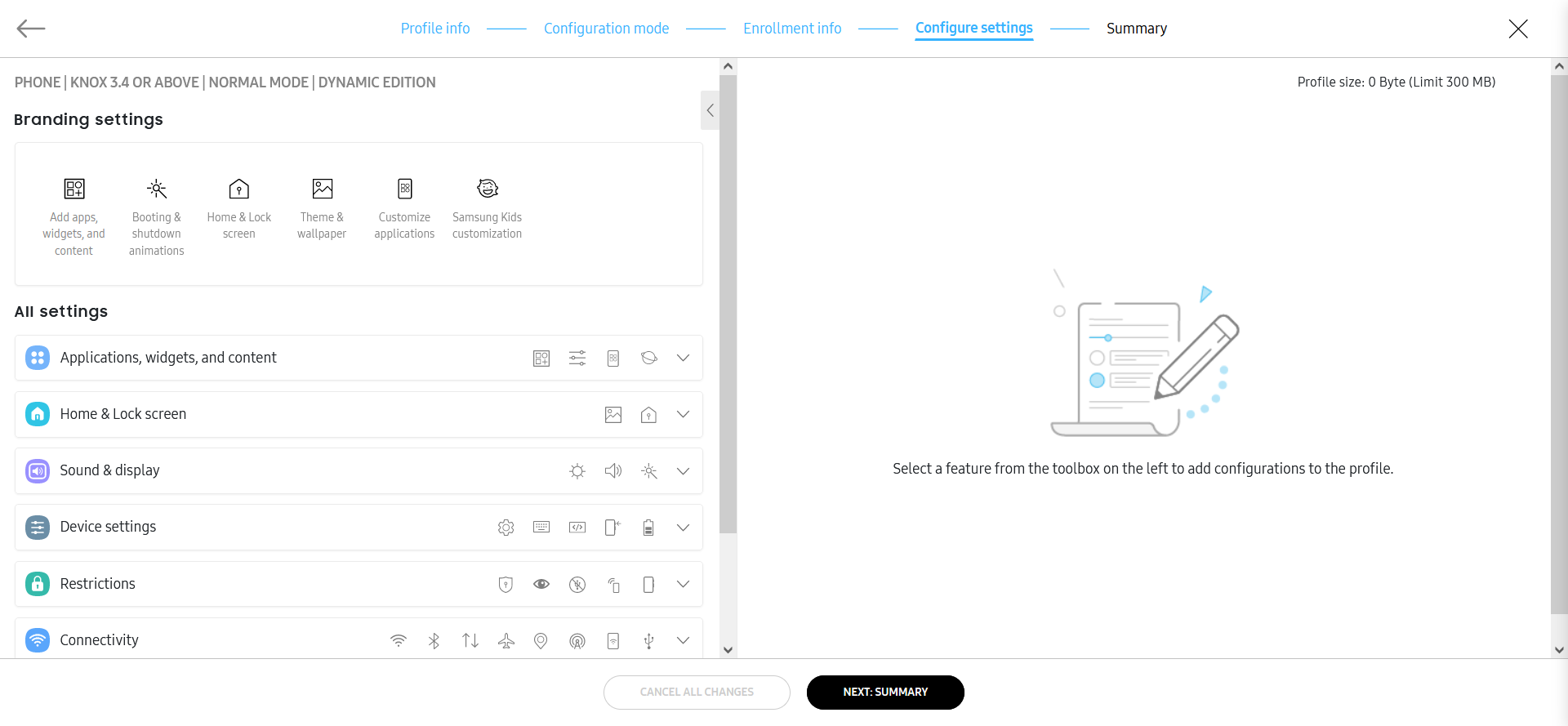 Normal mode Dynamic edition settings