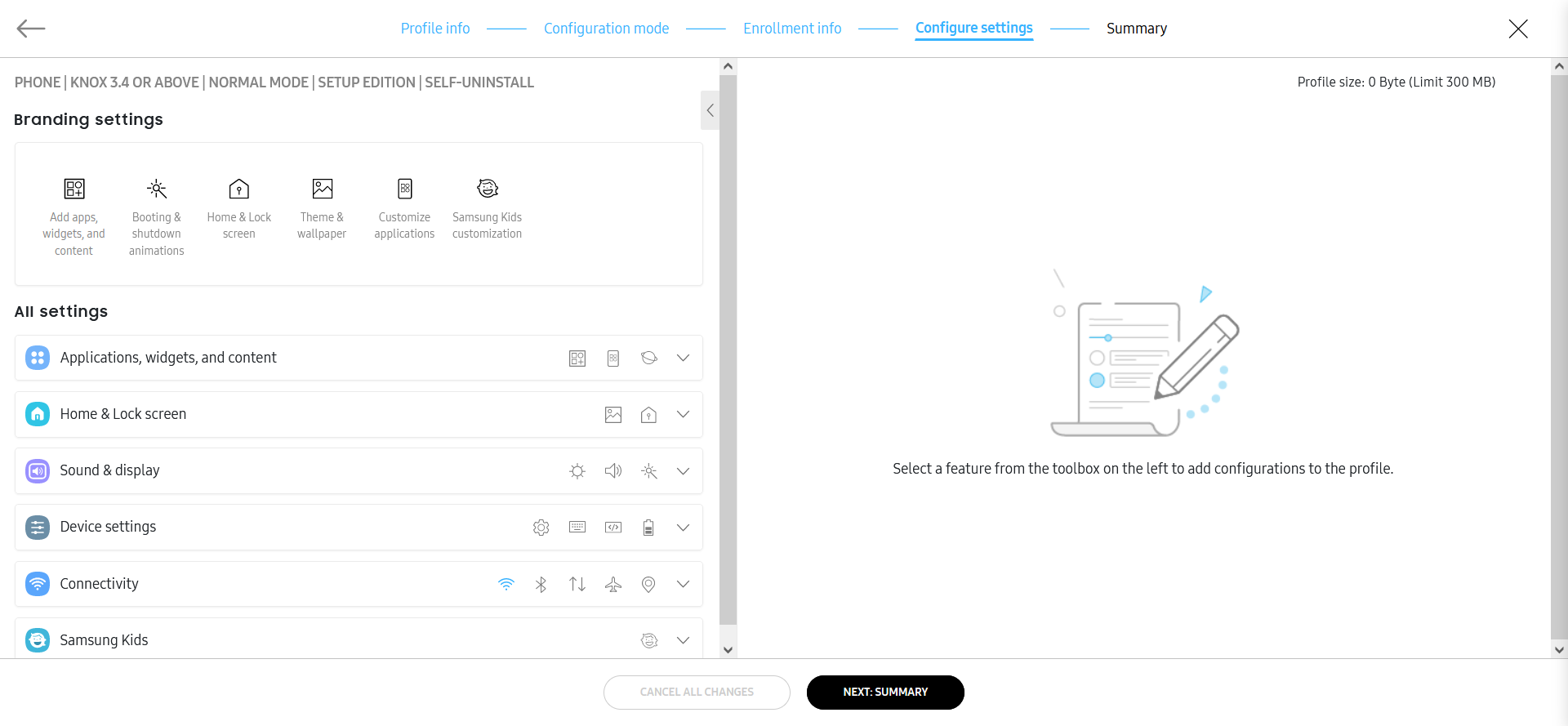 Normal mode Setup edition settings