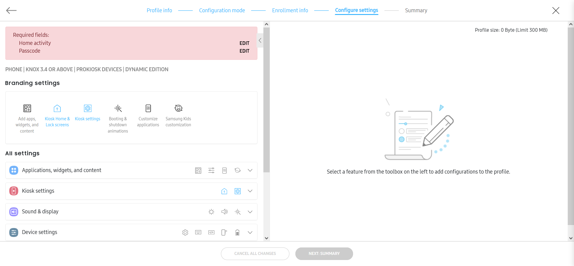 ProKiosk mode Dynamic edition settings