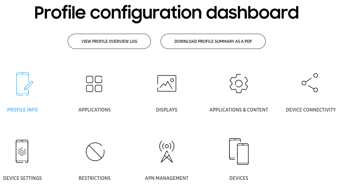 Profile configuration dashboard