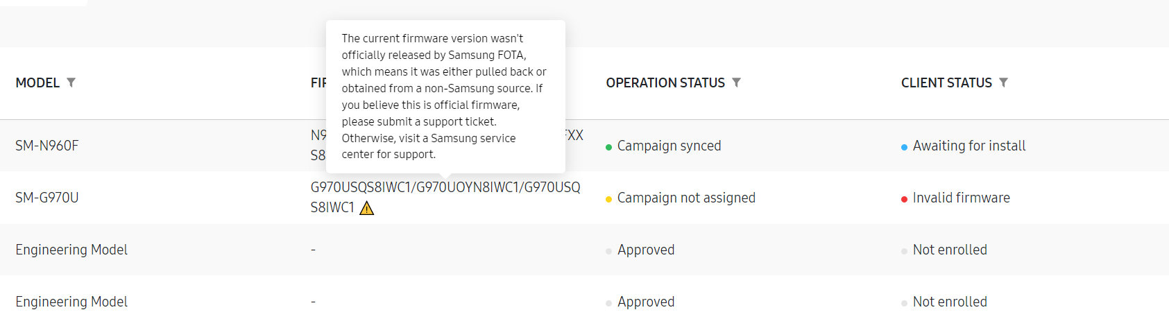 Invalid firmware caution mark