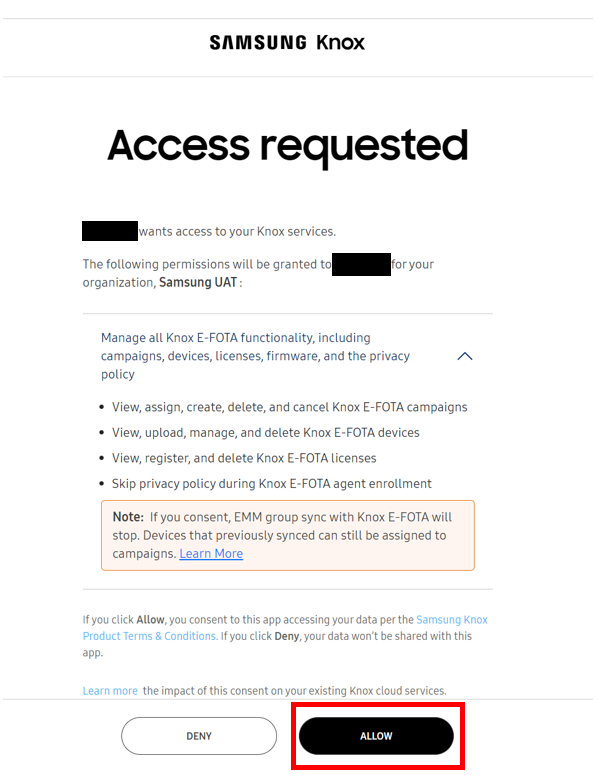 Knox E-FOTA Access requested