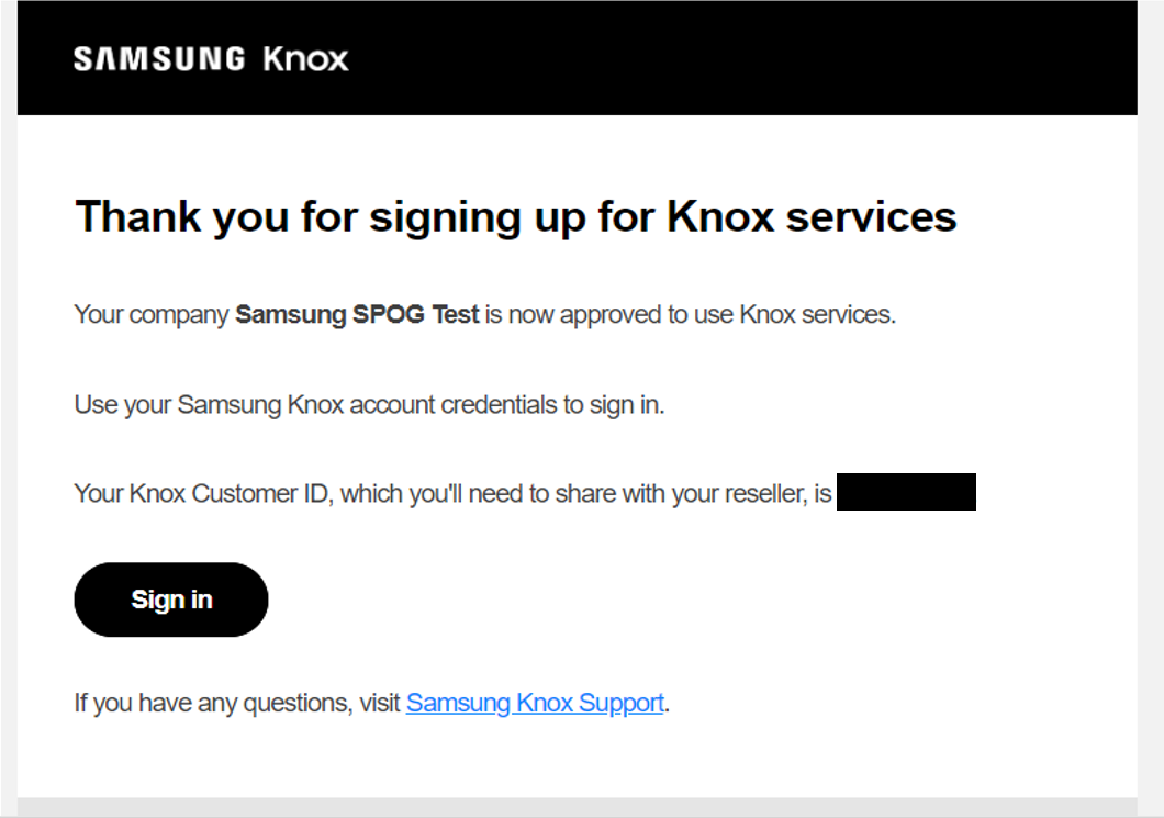 Samsung Knox confirmation email