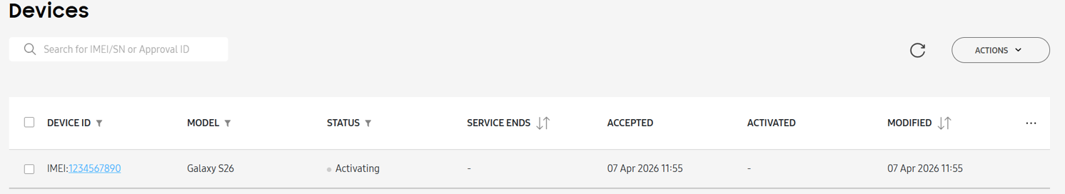 Activating status displaying on the Knox Guard console.