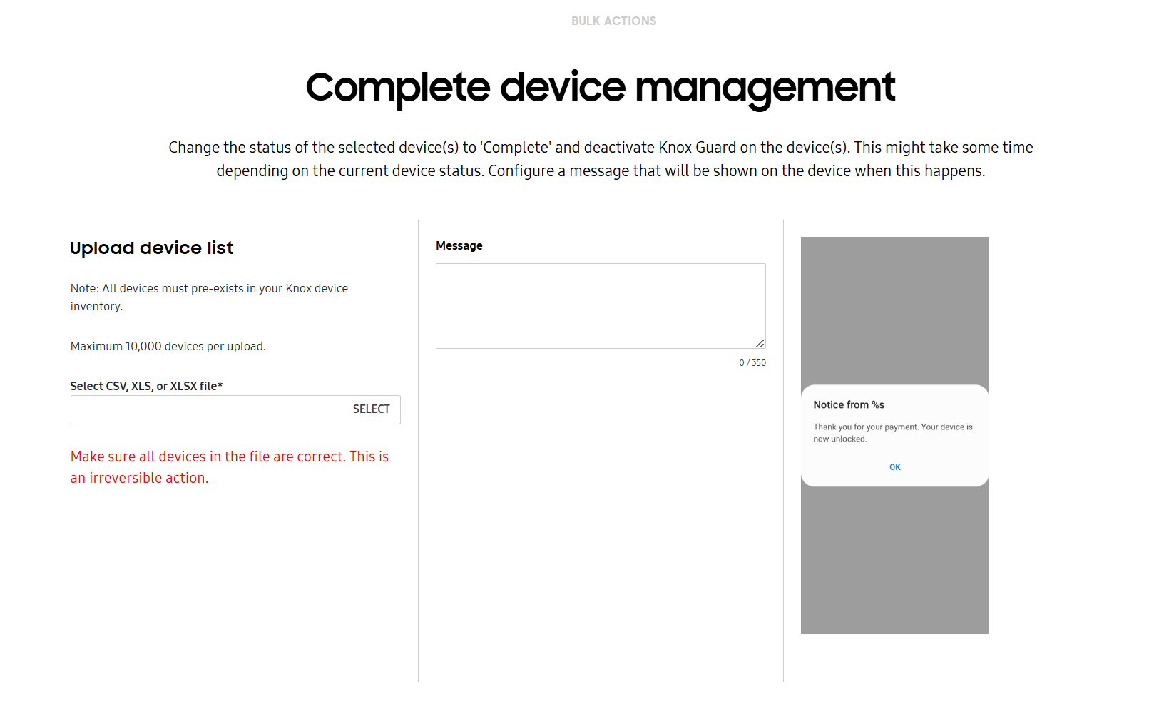 Ending device management in bulk