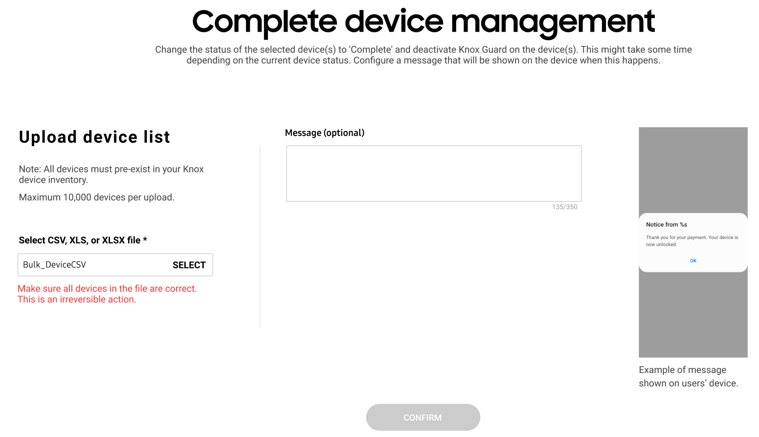 Ending device management in bulk