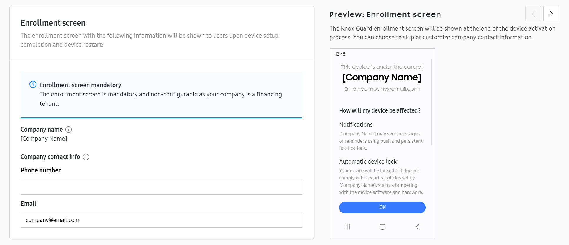 Configure enrollment screen.