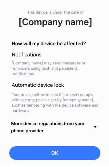 Hardened Security mode enrollment screen