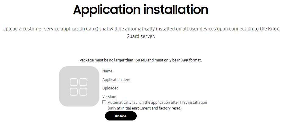 Application installation upload window