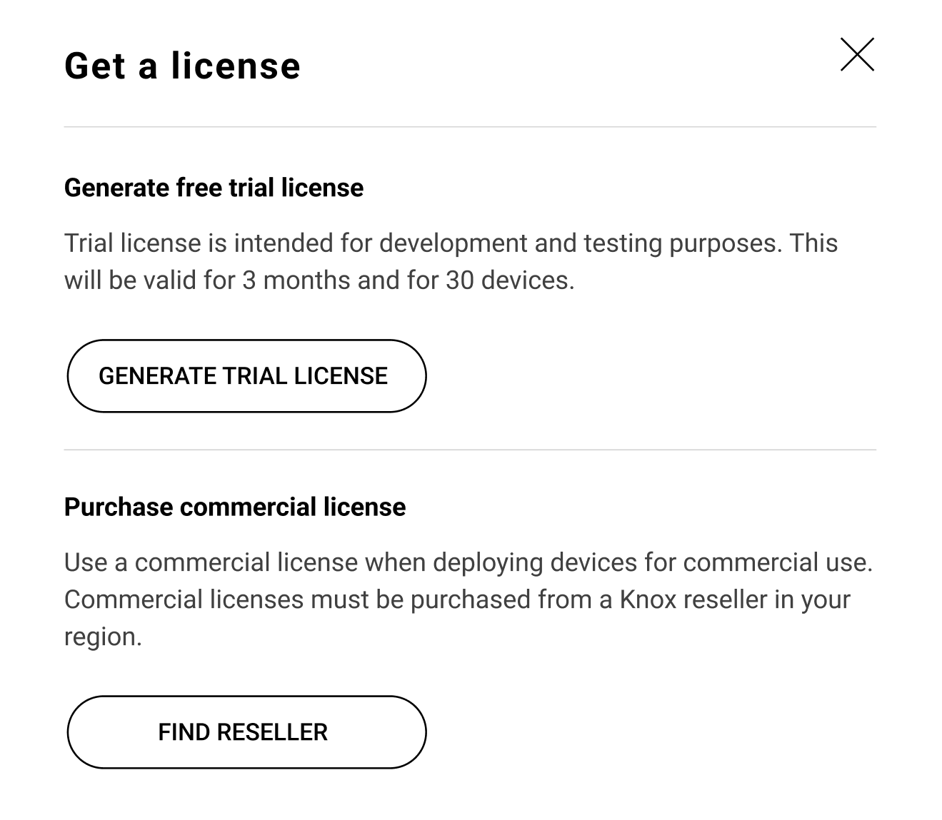 Get a license popup