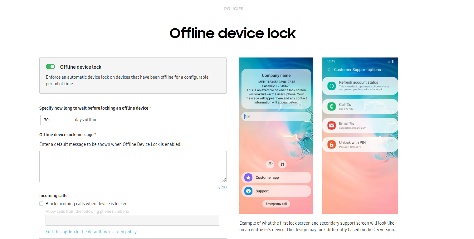 Offline device lock policy in Knox Guard console.