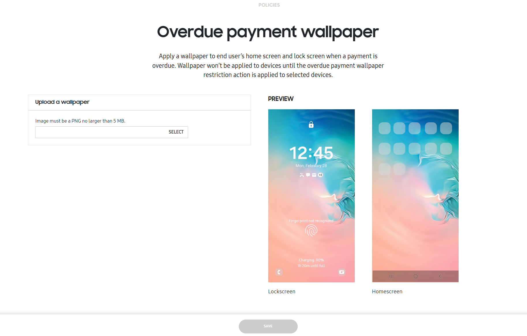 Configure Overdue payment wallpaper.