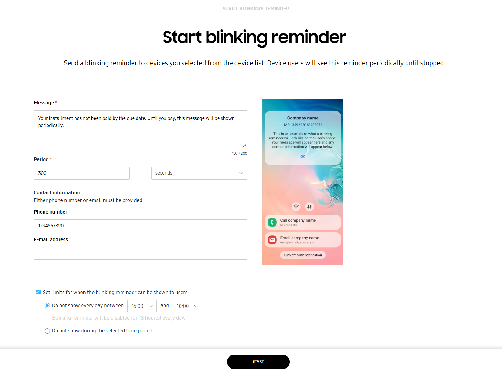 Start blinking reminder.