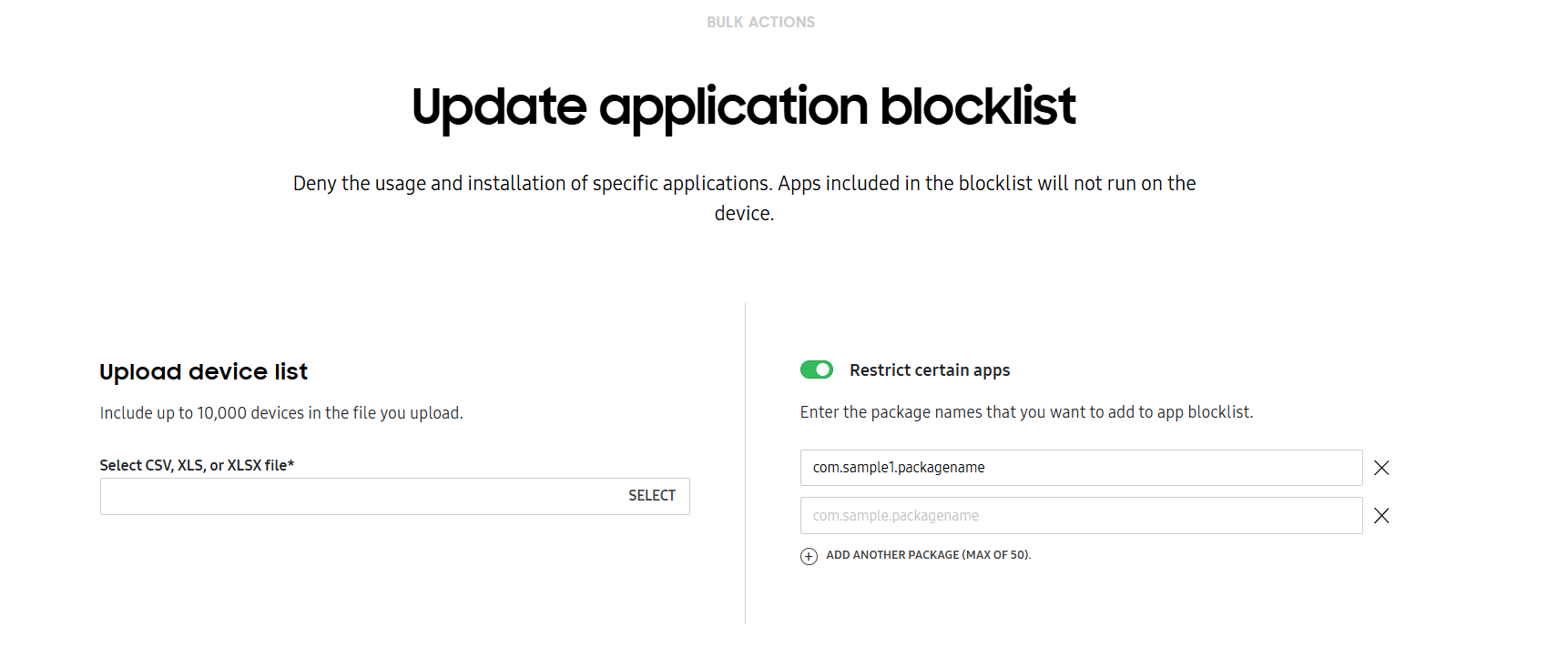 Update app blocklist bulk actions screen.