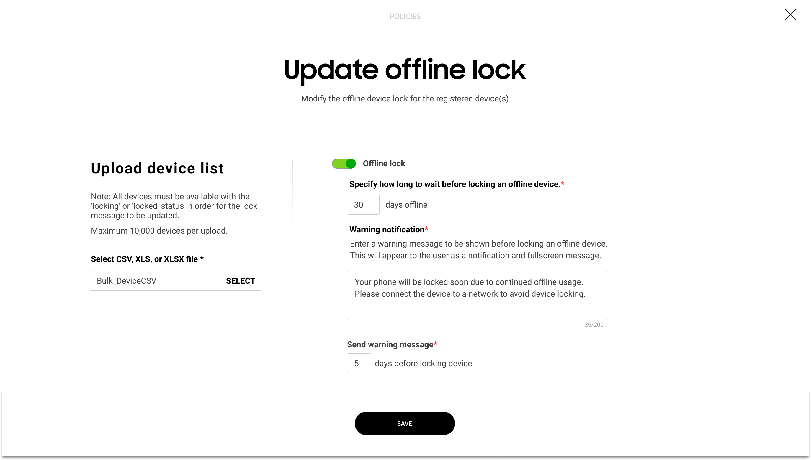 Update offline lock page for bulk actions