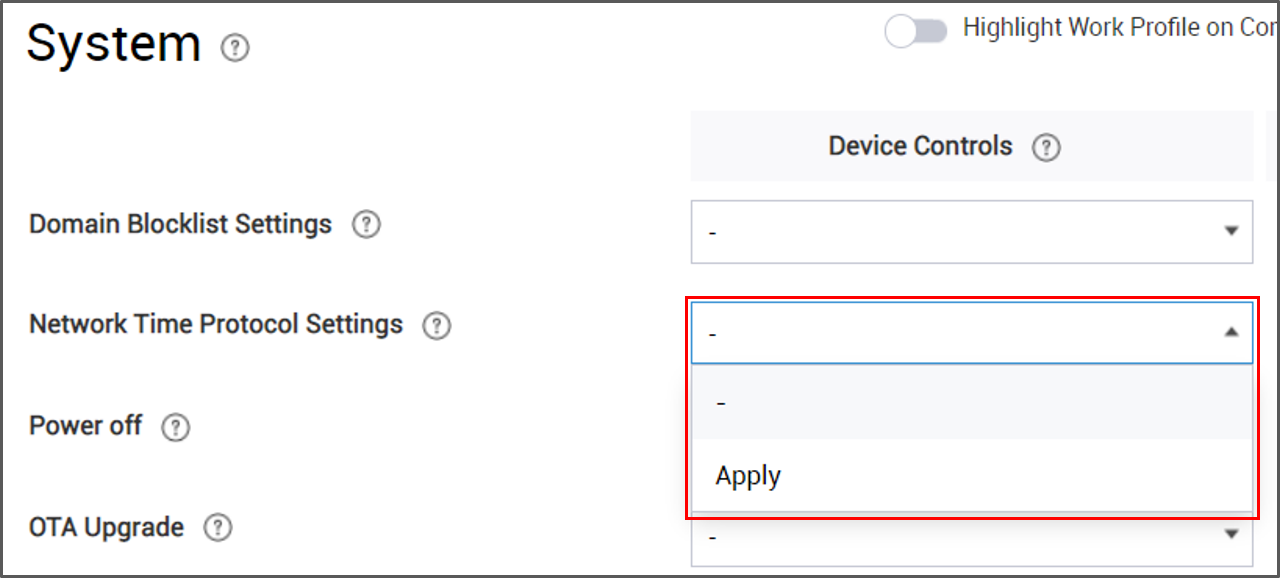 The Network Time Protocol Settings system policy for Samsung Knox.