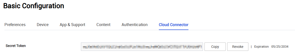 Copy the secret token for SCC