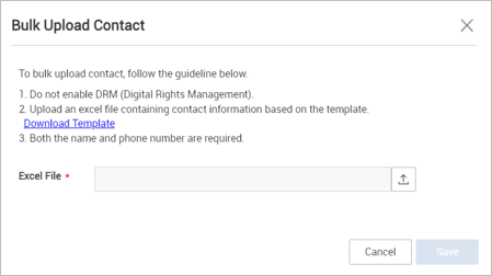 Bulk Upload Contact dialog